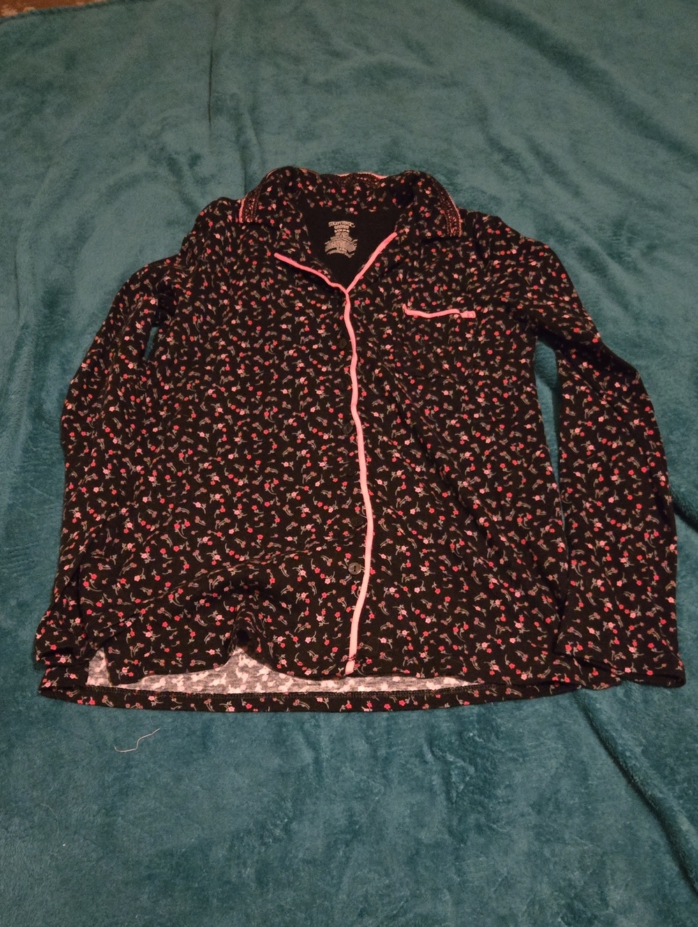 3/$20 Women's Black Floral Pajama Top with Pink Trim
